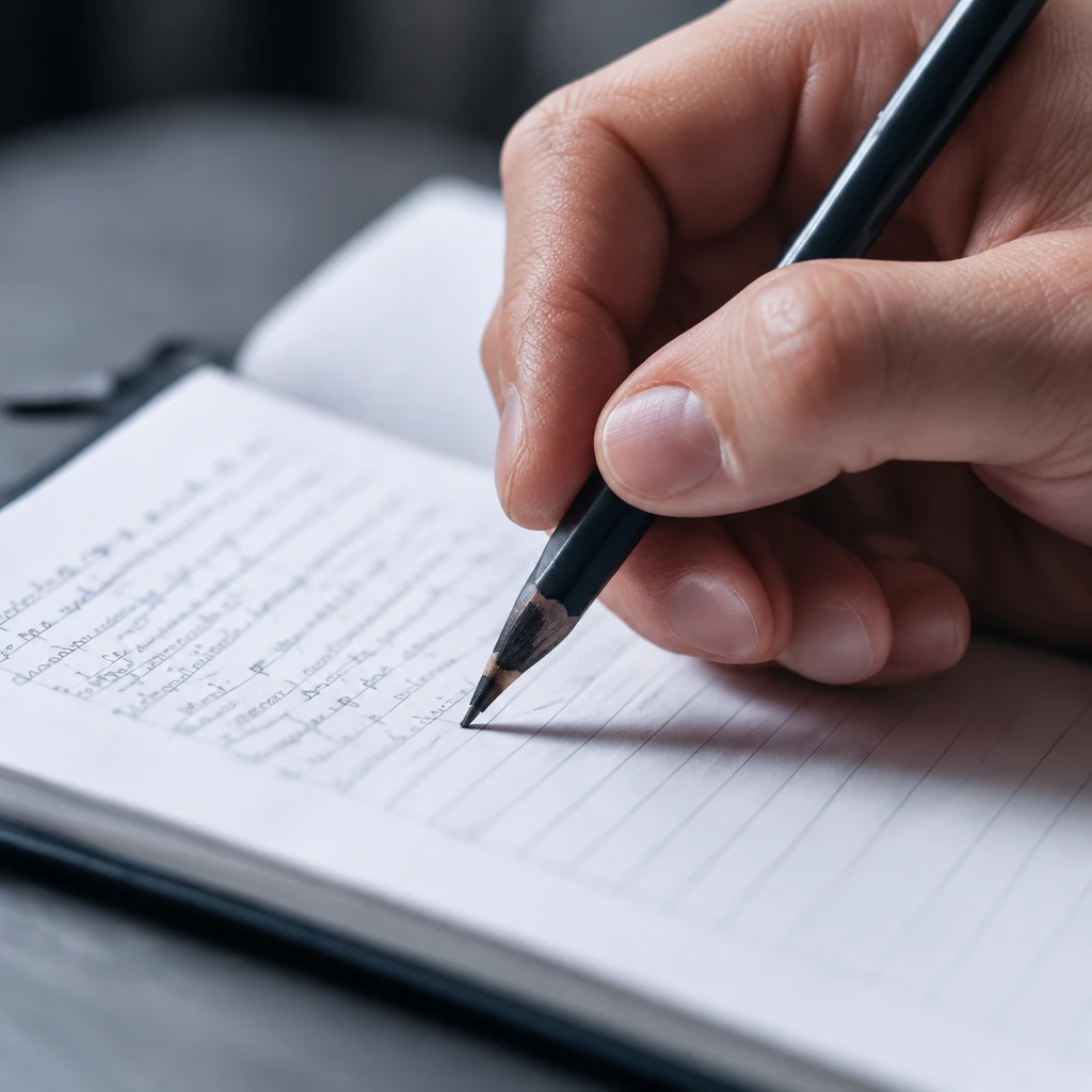 Hand die aantekeningen maakt bij het herschrijven van een tekst